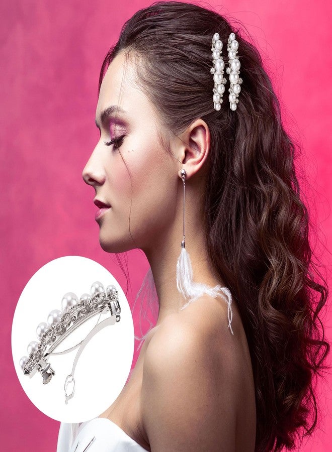 OIIKI Pearl Hair Snap Clips for Wedding, Elegant Pearl Barrettes with Pins for Women, Brides, Parties, Daily Use - Silver, Style 1, 1pcs - Image 5